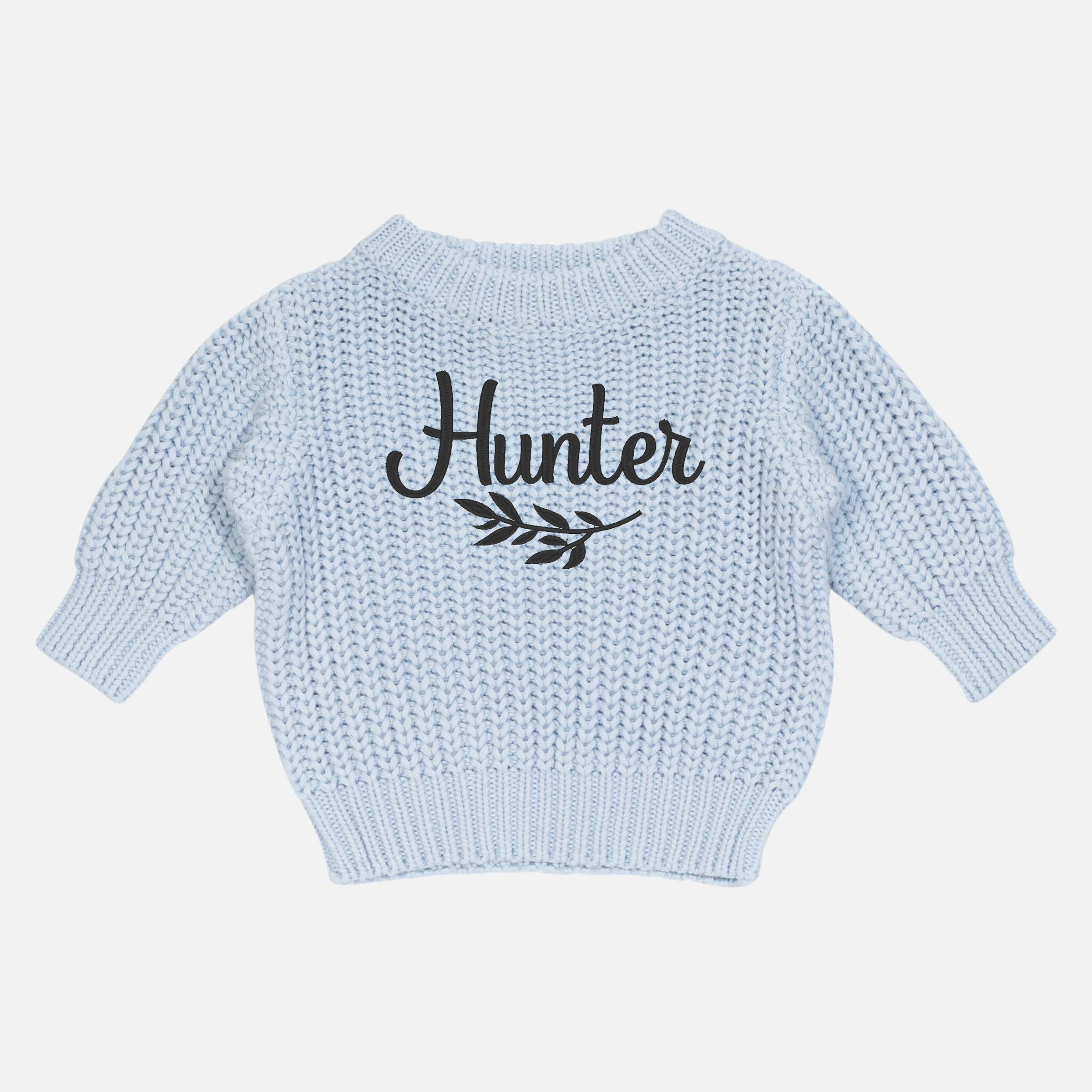 Embroidered Super Chunky Knit - Powder Blue