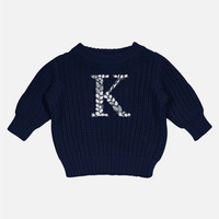 Embroidered Super Chunky Knit - Navy