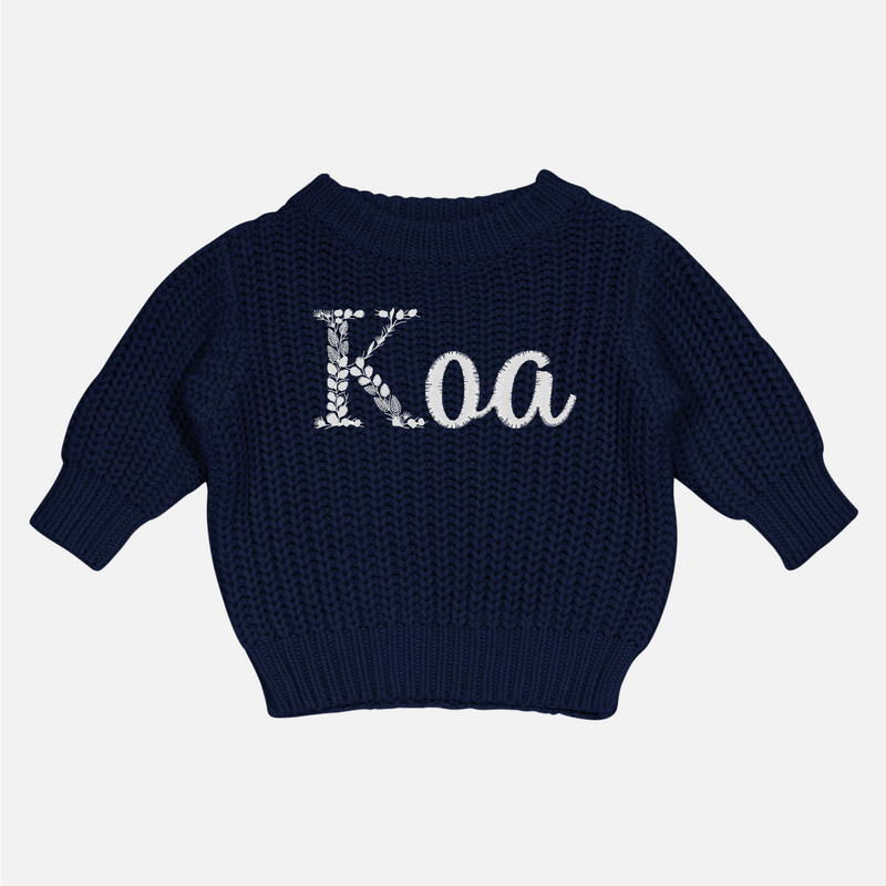Embroidered Super Chunky Knit - Navy