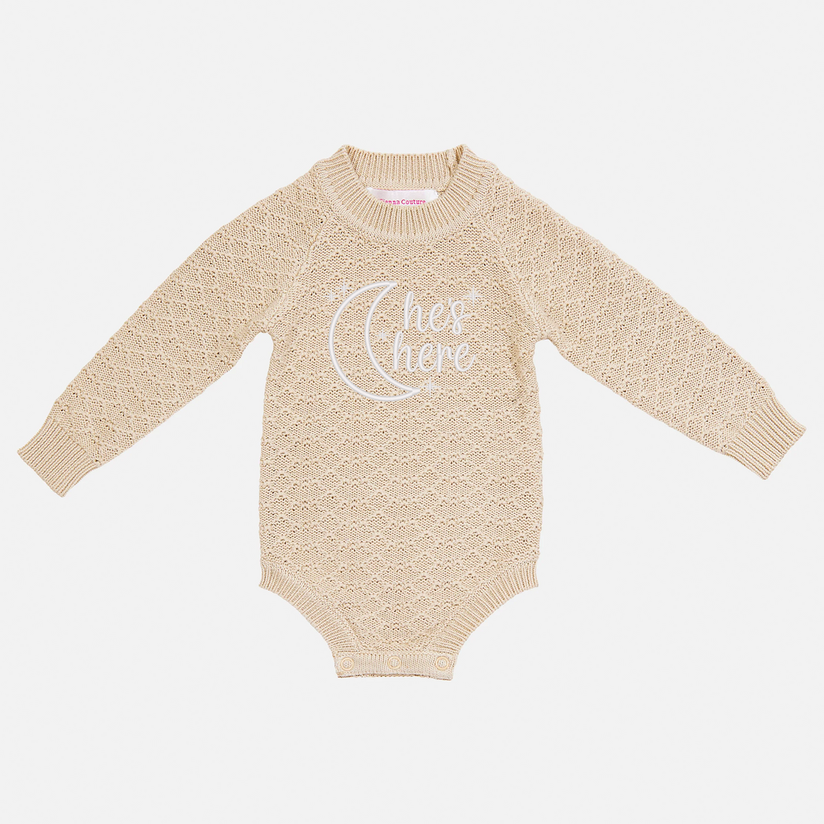Embroidered Birth Announcement Montee Romper - Oatmeal