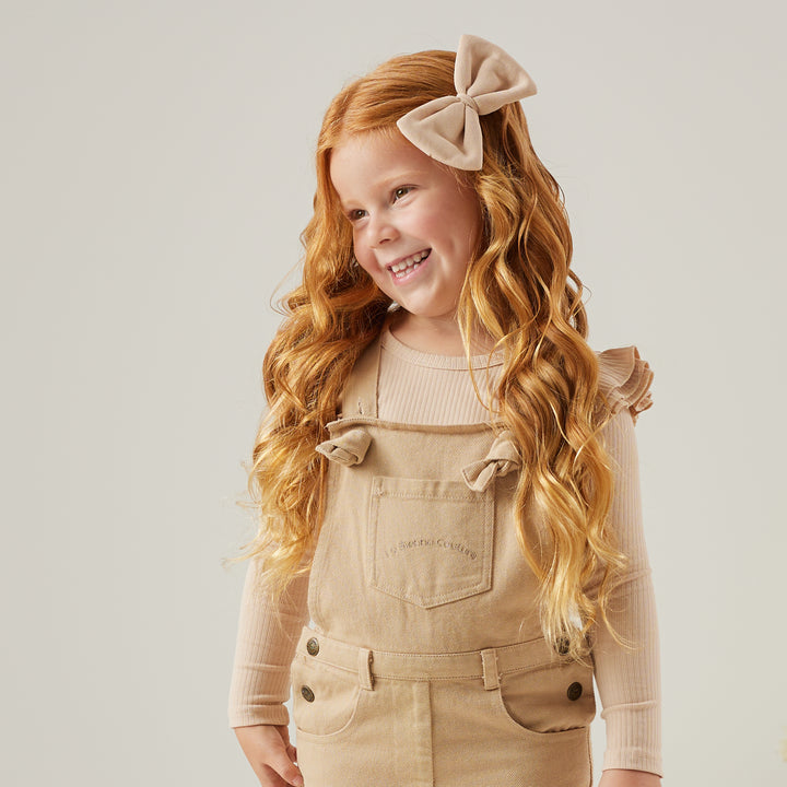 Toddler girls oatmeal overalls