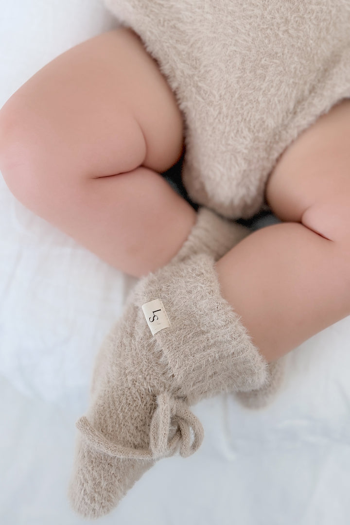 Fluffy Knitted Booties - Oatmeal