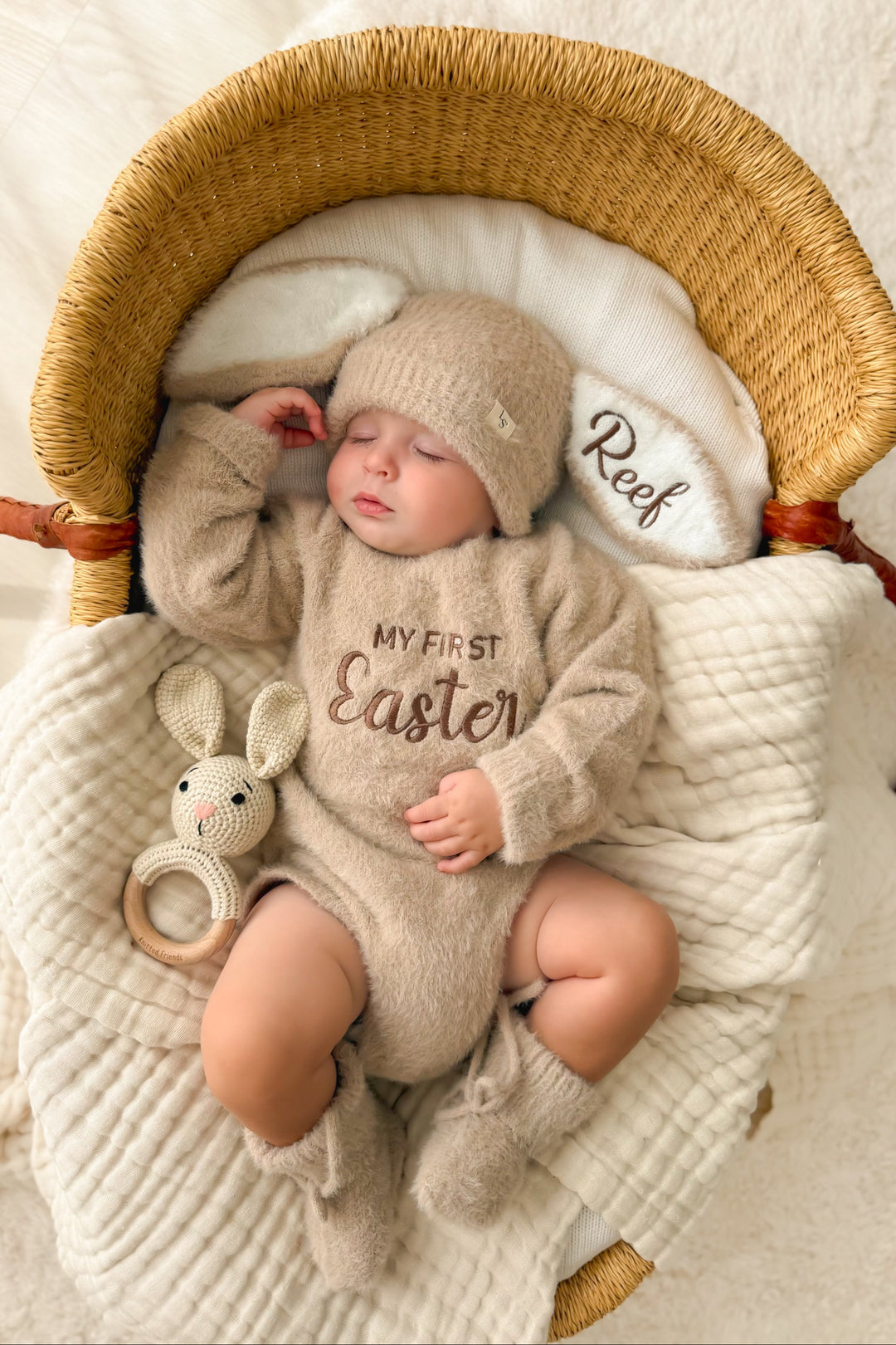 Bunny Fluffy Knitted Beanie - Oatmeal