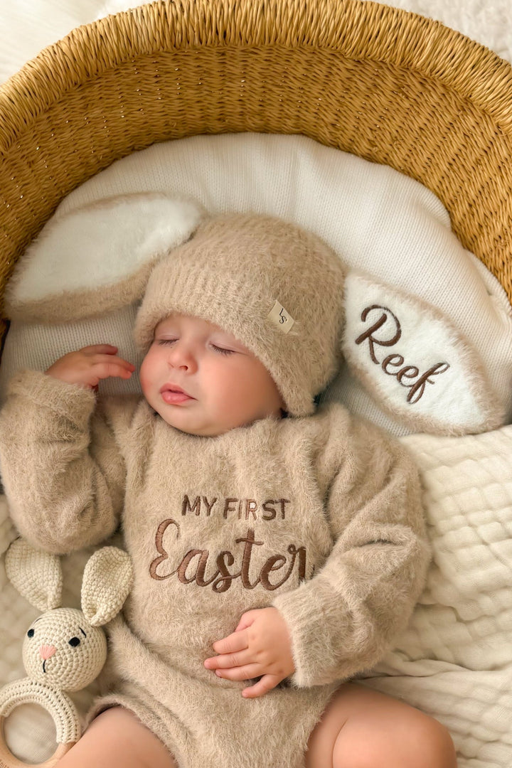 Bunny Fluffy Knitted Beanie - Oatmeal