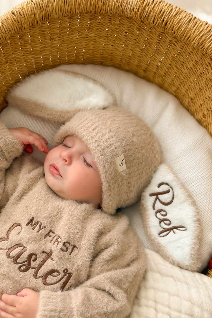 Bunny Fluffy Knitted Beanie - Oatmeal