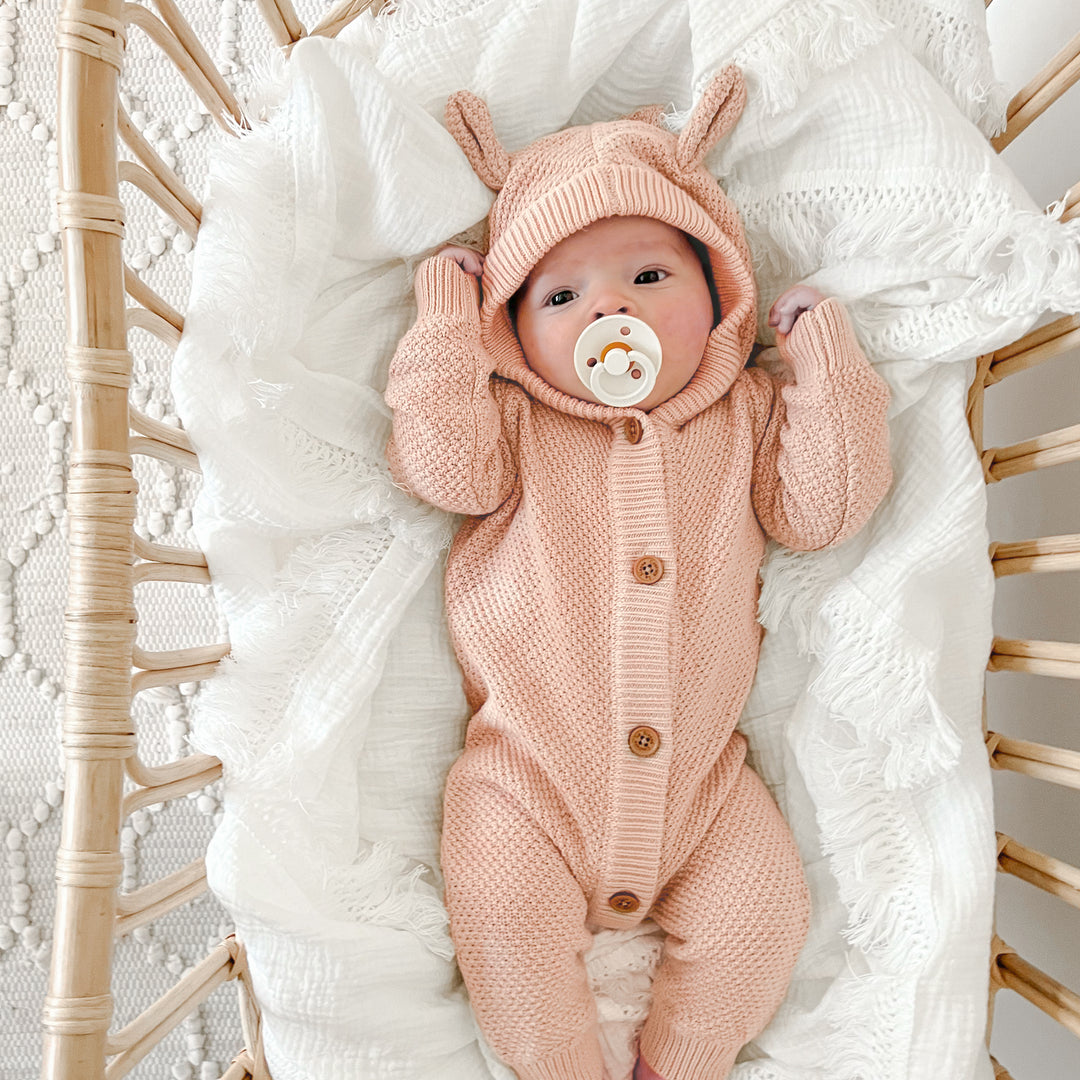 Bear Knitted Romper - Vintage Peach