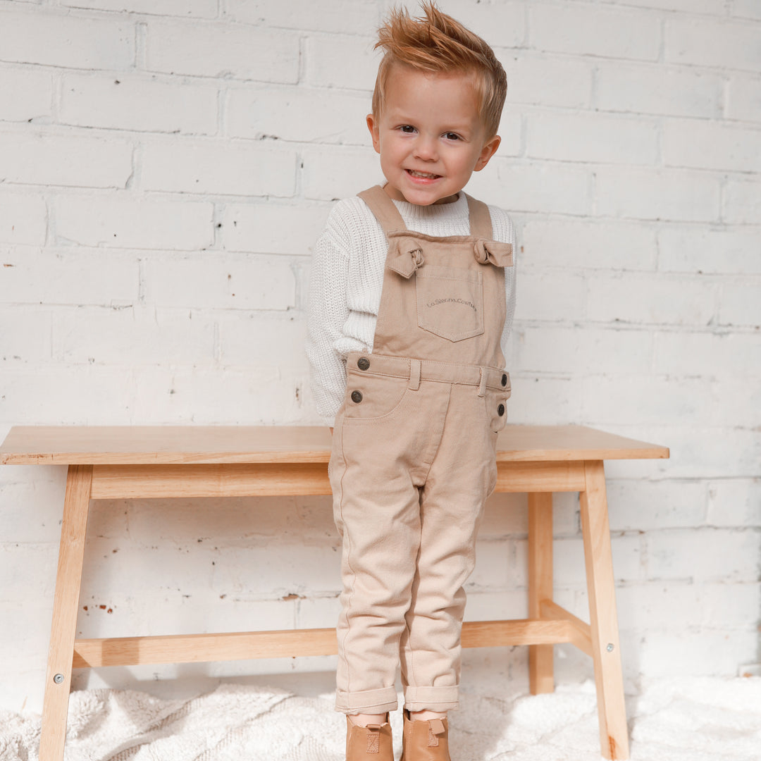 Toddler unisex oatmeal overalls