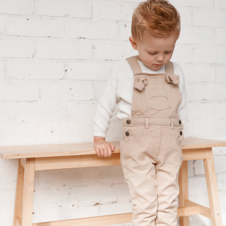 Toddler oatmeal overalls