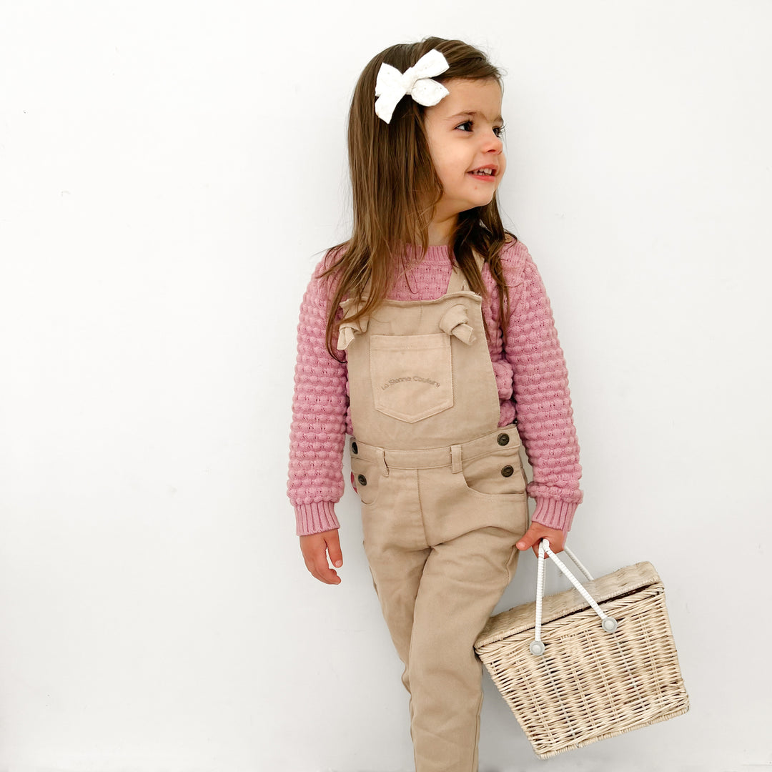 Toddler girls oatmeal overalls