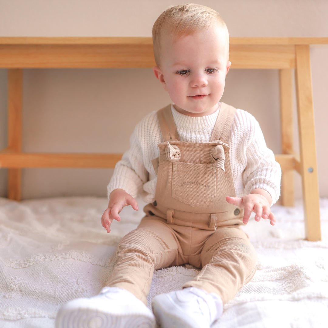 Toddler unisex oatmeal overalls