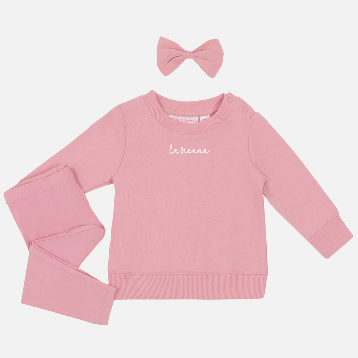 La Sienna Logo Crew Neck and Leggings Set - Parisian Pink