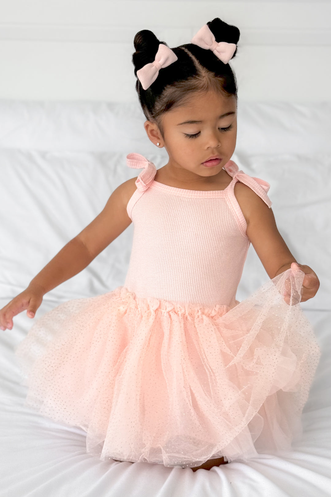 Tie Up Waffle Tutu Dress - Peach Dust
