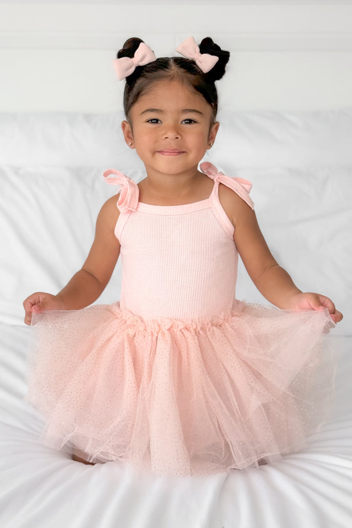 Tie Up Waffle Tutu Dress - Peach Dust