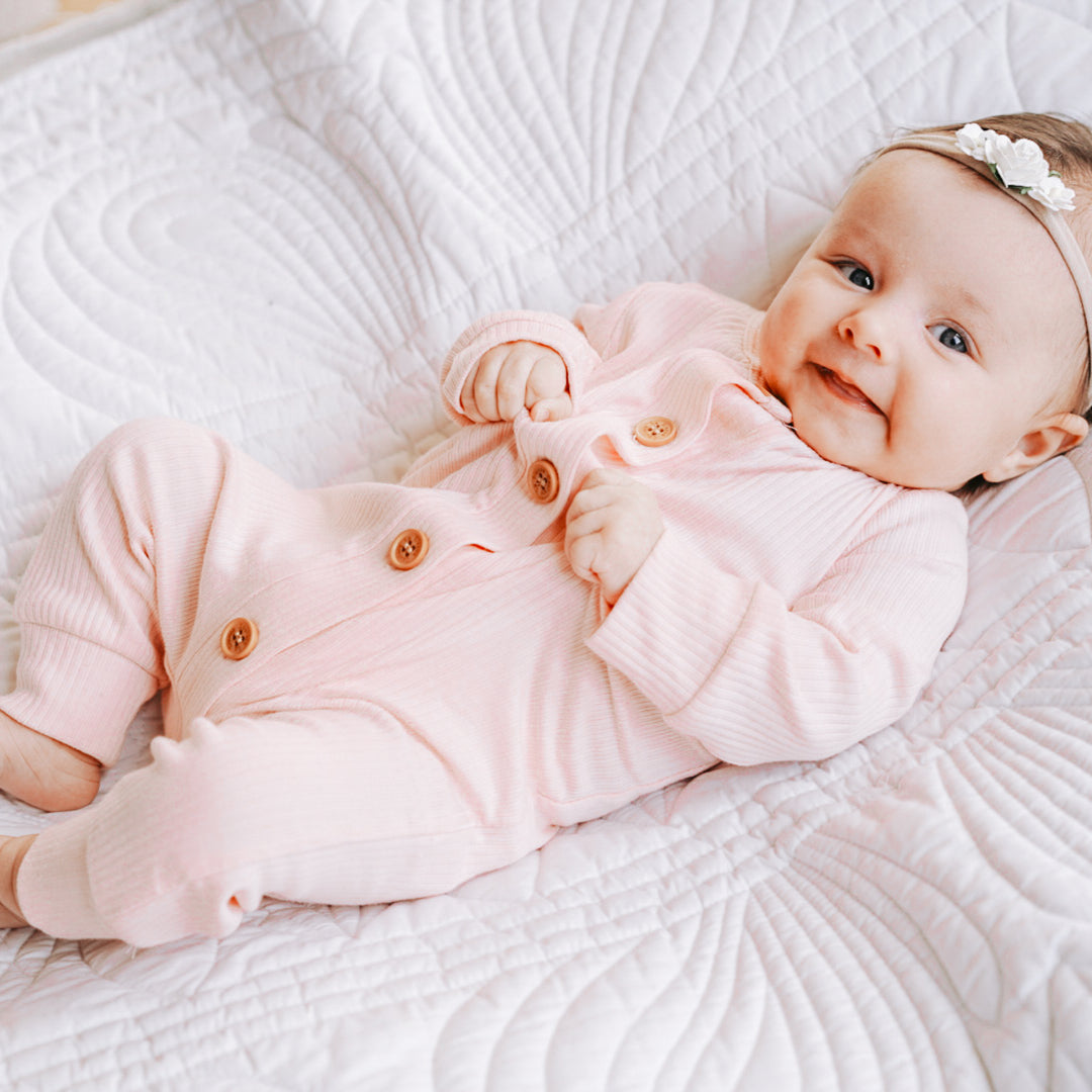 Cozy Long Sleeve Louie Romper - Peachy