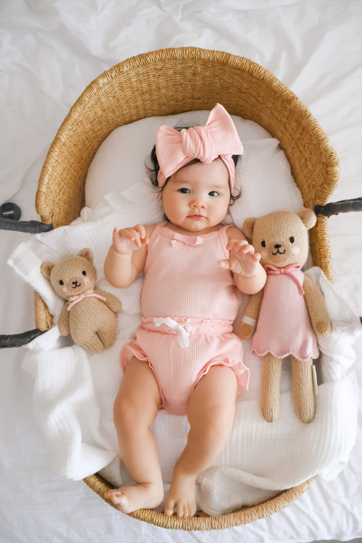 Waffle Dainty Singlet & Shorties Set - Peach Dust