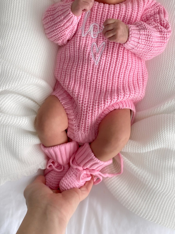 Knitted Booties - Peony Pink