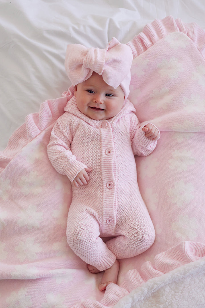 Knitted Sherpa Blanket - Petal