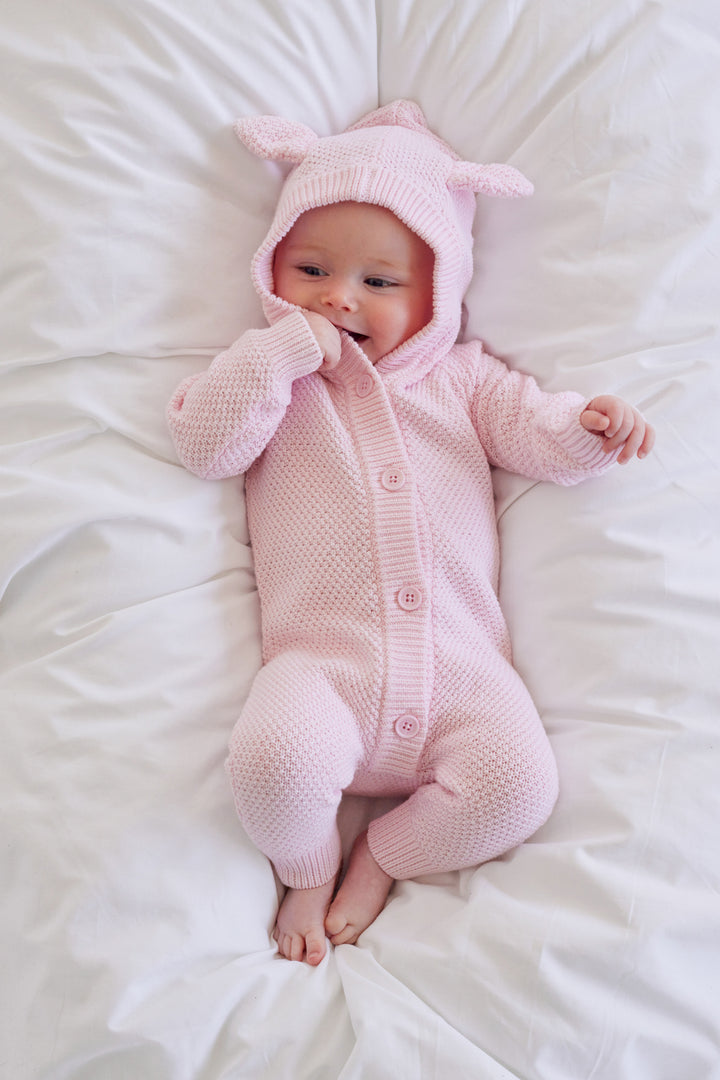 Bear Knitted Romper - Ballerina Pink