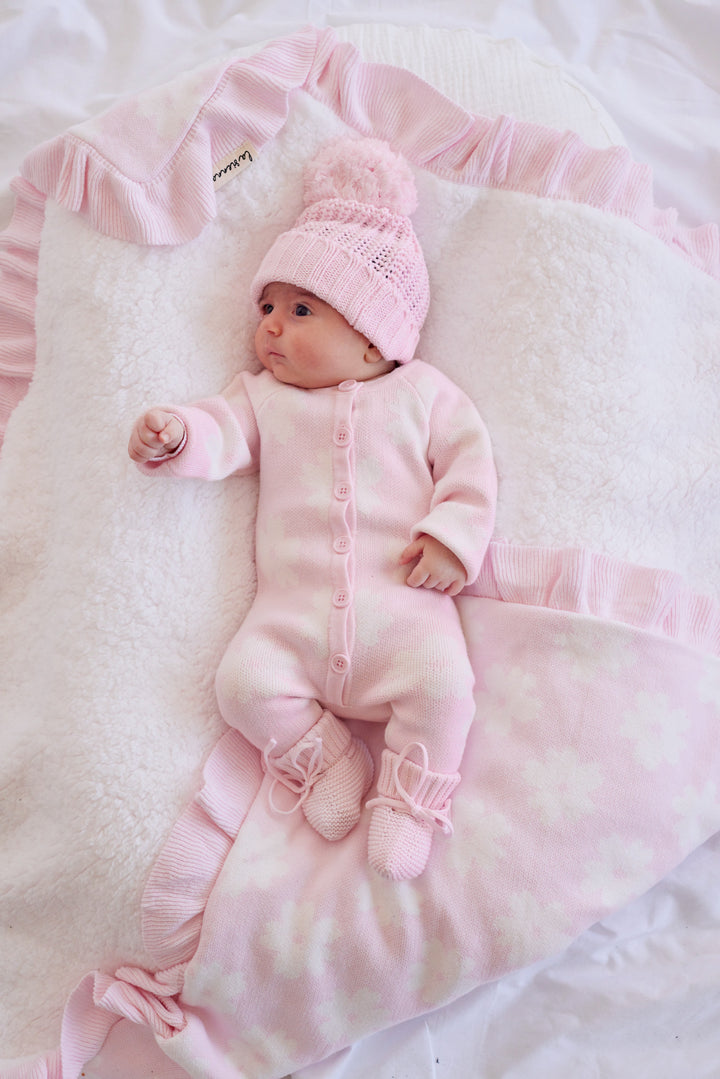 Knitted Sherpa Blanket - Petal