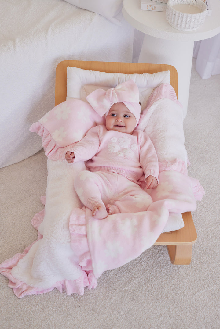 Knitted Sherpa Blanket - Petal