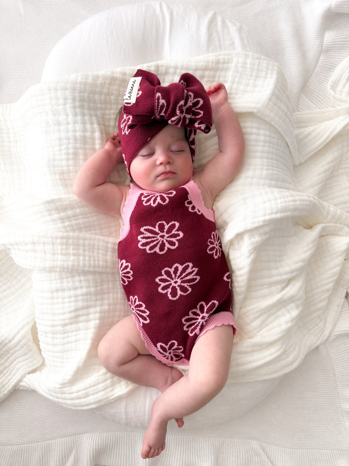 Classic Knitted Romper - Merlot Bloom