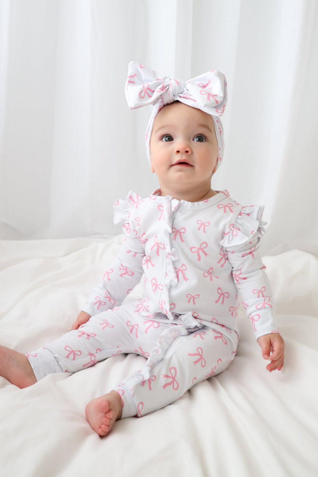 Frill Zip Romper - White Bows