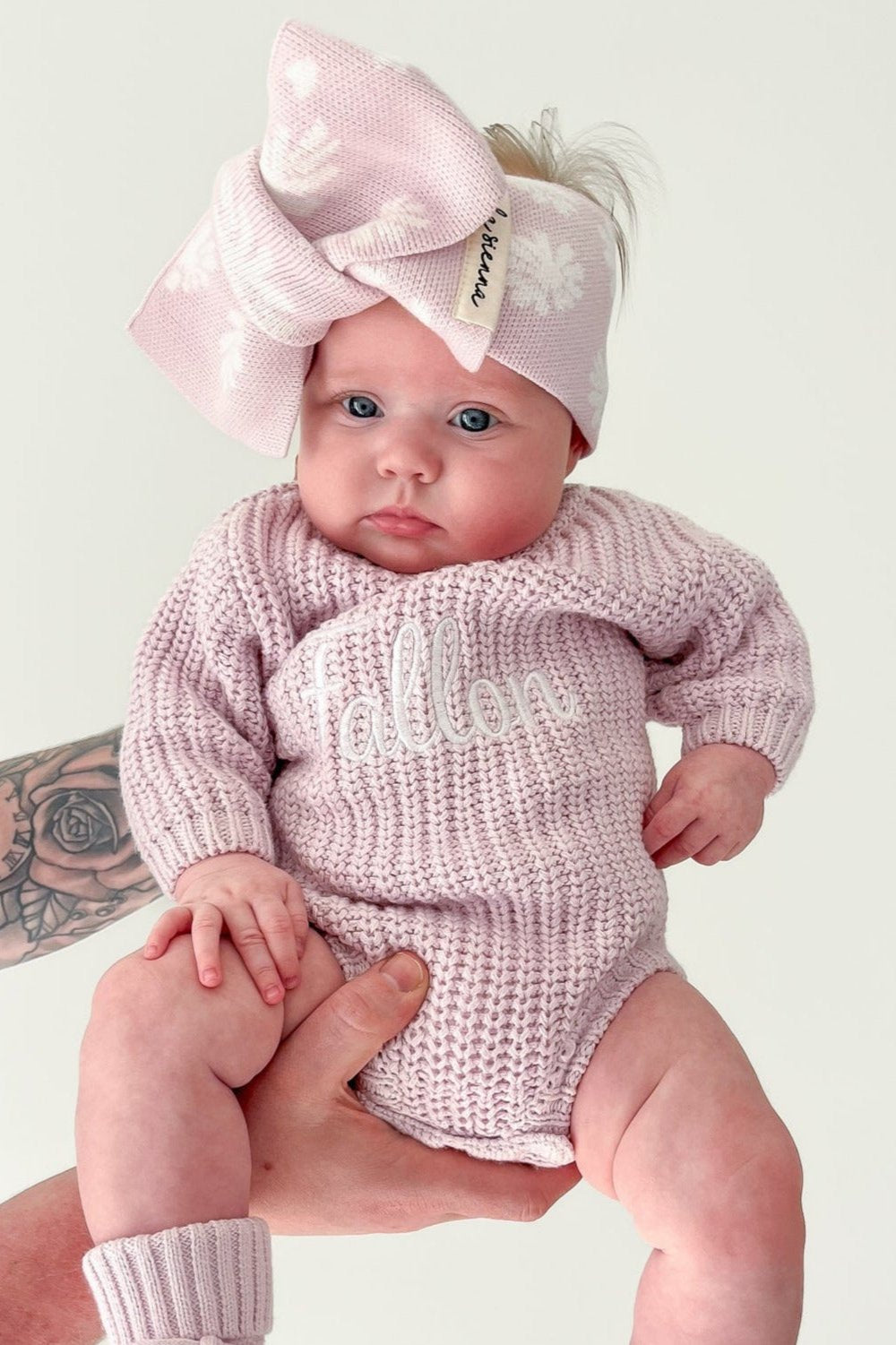 baby girls personalised embroidered lilac knitted long sleeve romper