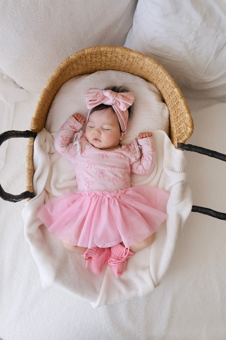 Long Sleeve Tutu Dress - Pink Bows