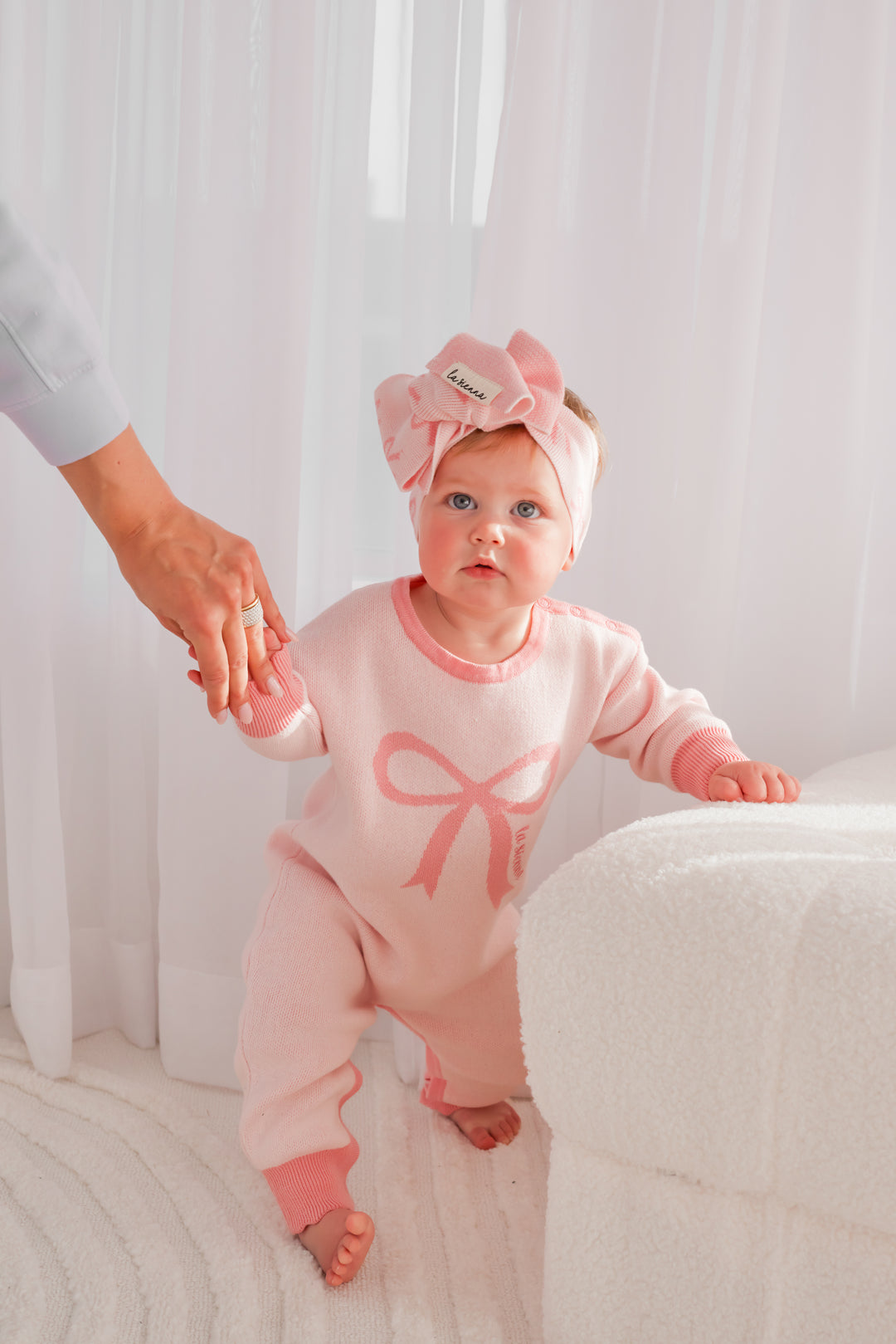 Knitted Jumpsuit - Pink Bows