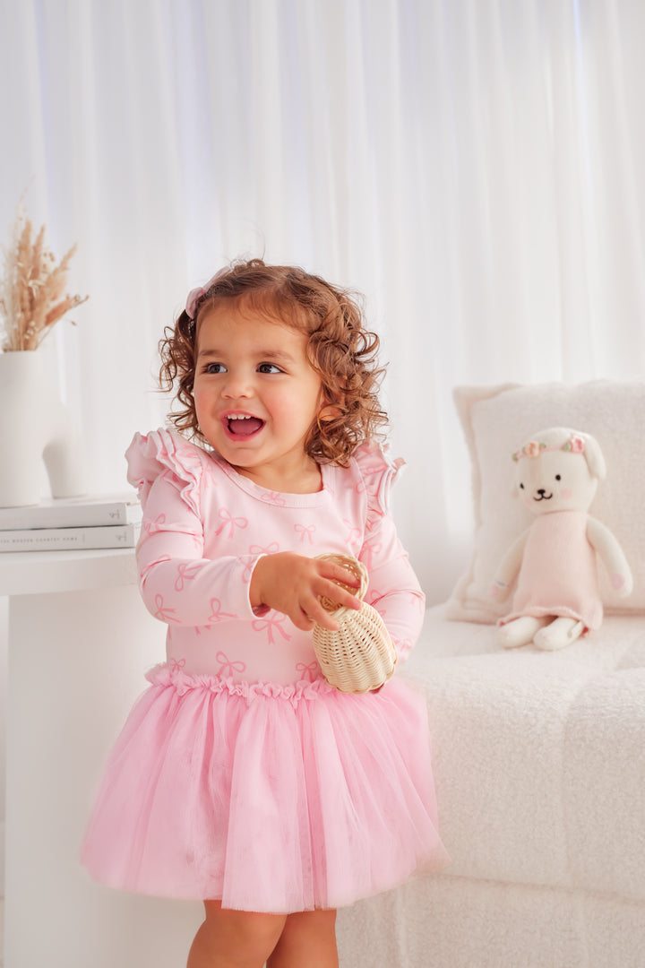 Long Sleeve Tutu Dress - Pink Bows