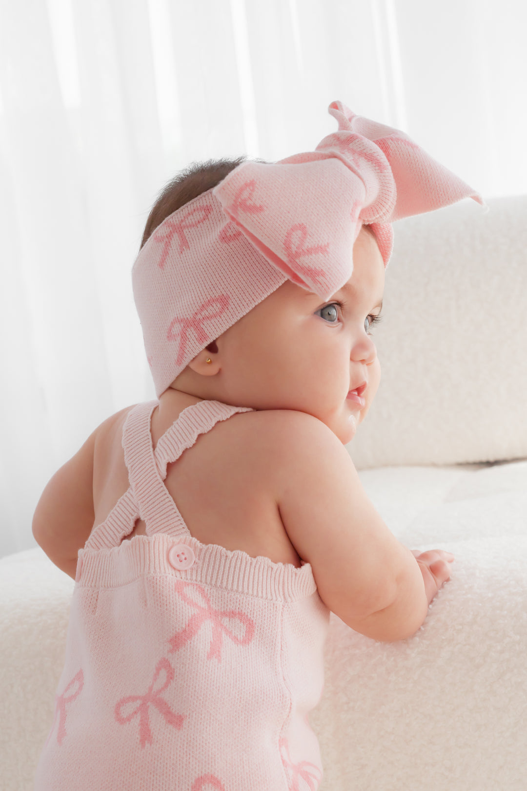 Classic Knitted Romper - Pink Bows
