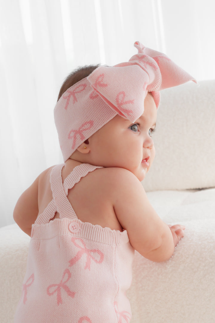 Classic Knitted Romper - Pink Bows