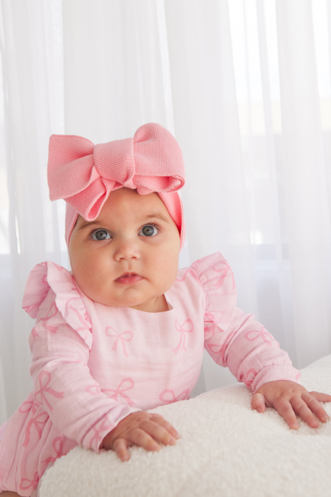 Muslin Frill Romper - Pink Bows