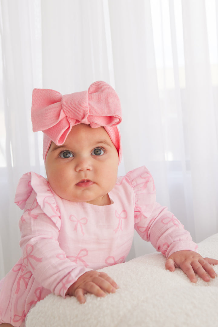 Muslin Frill Romper - Pink Bows