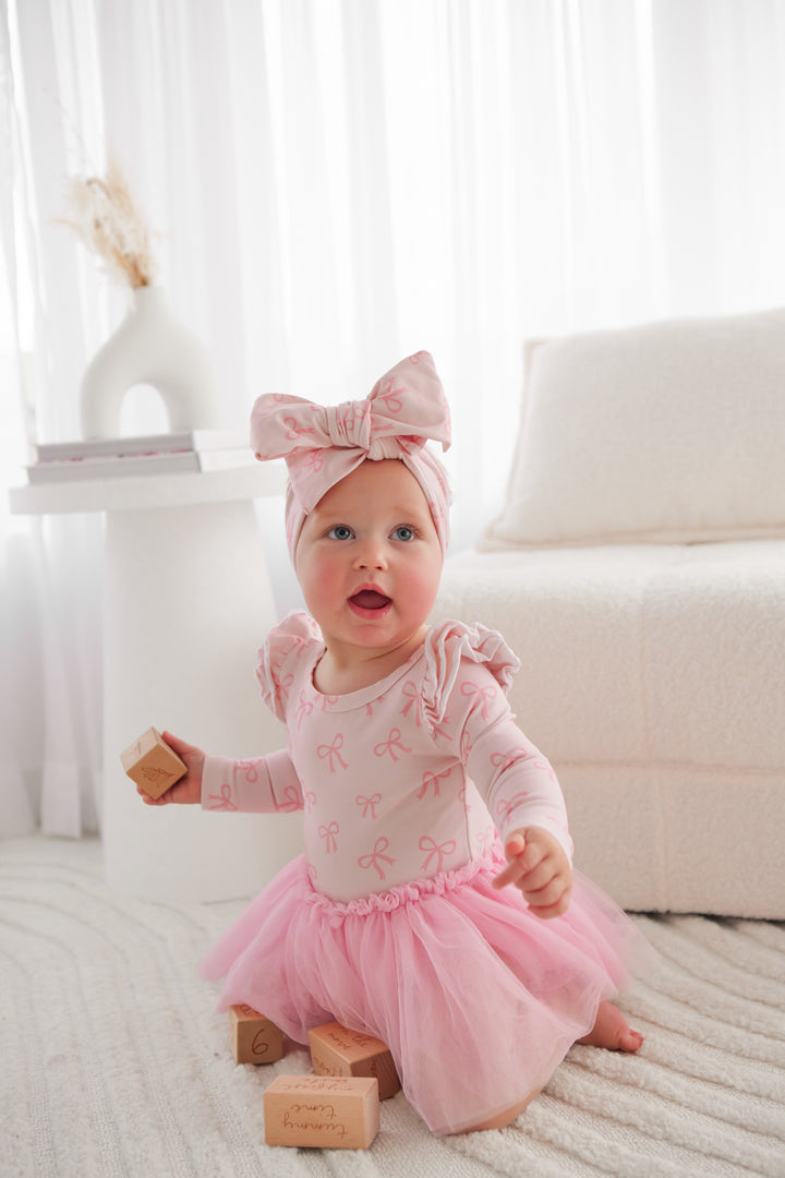 Long Sleeve Tutu Dress - Pink Bows