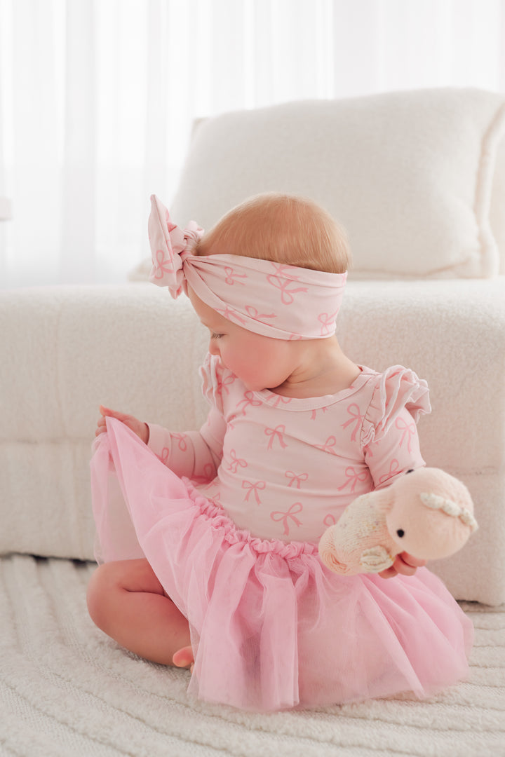 Long Sleeve Tutu Dress - Pink Bows
