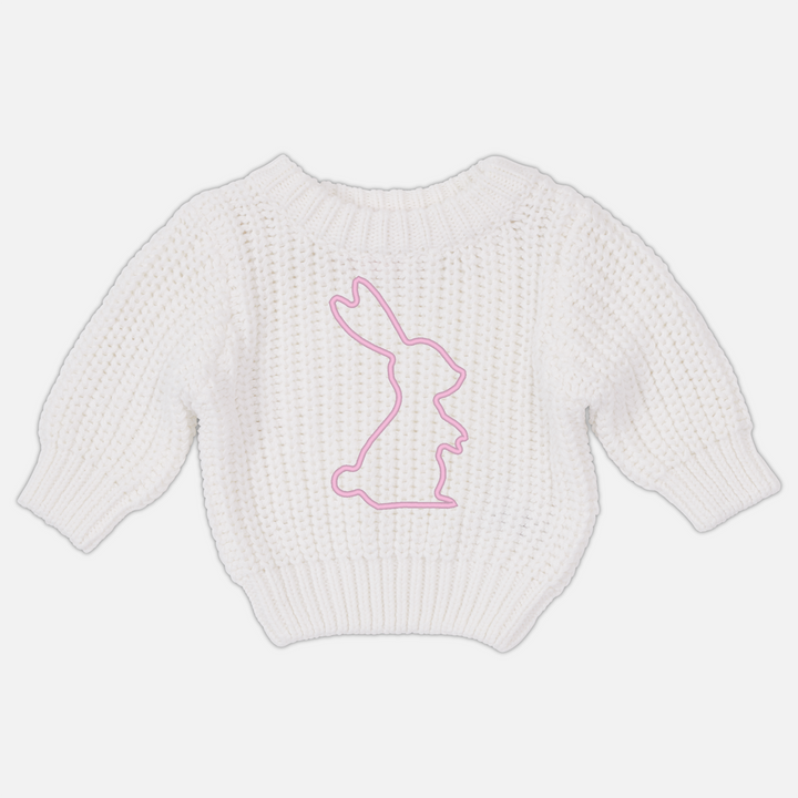 Embroidered Bunny Super Chunky Knit - Marshmallow