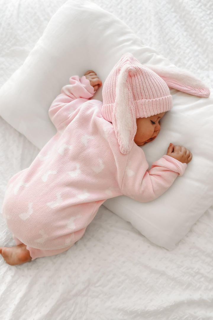 Bunny Chunky Knit Beanie - Ballerina Pink