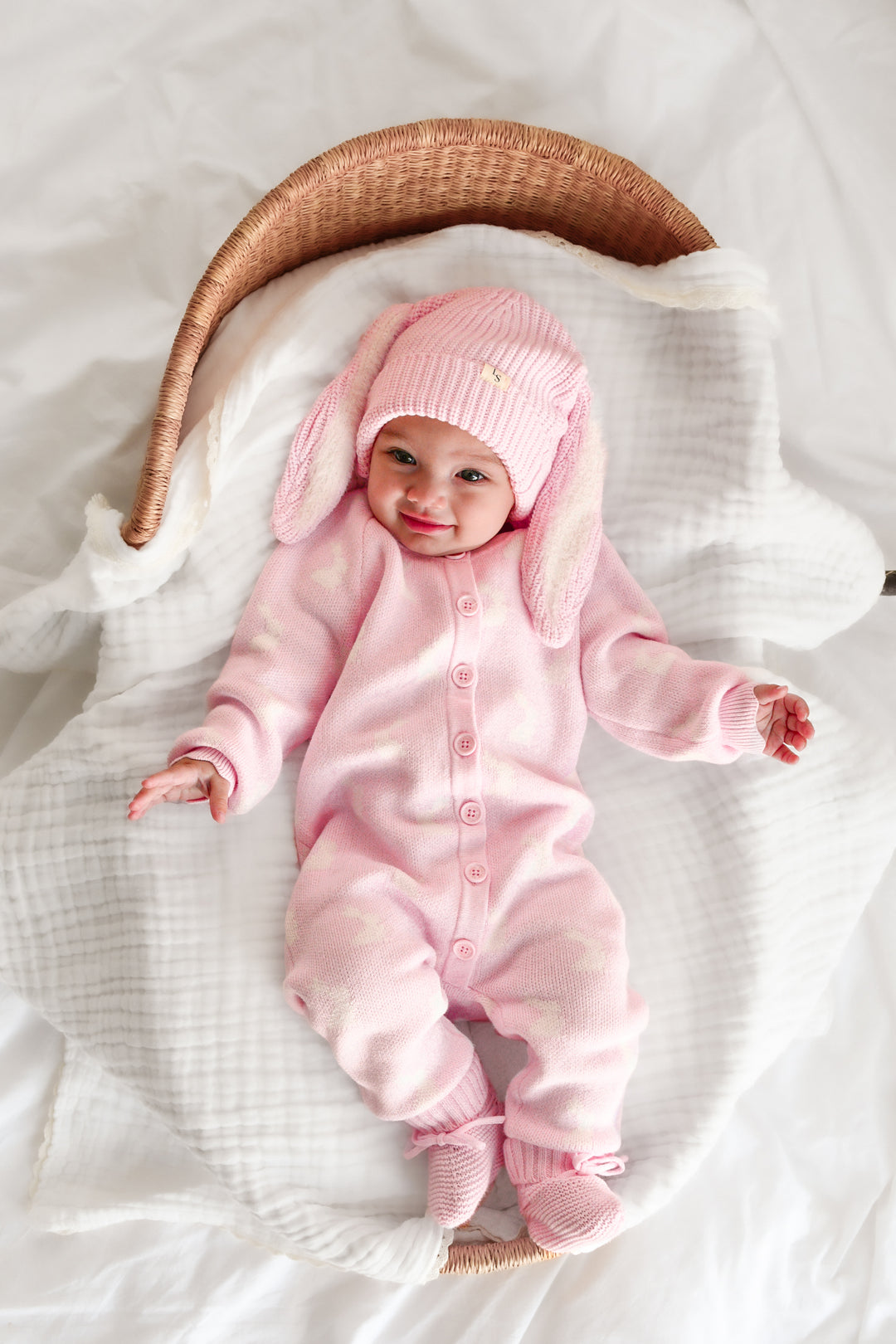 Knitted Louie Romper - Little Bunny Ballerina Pink
