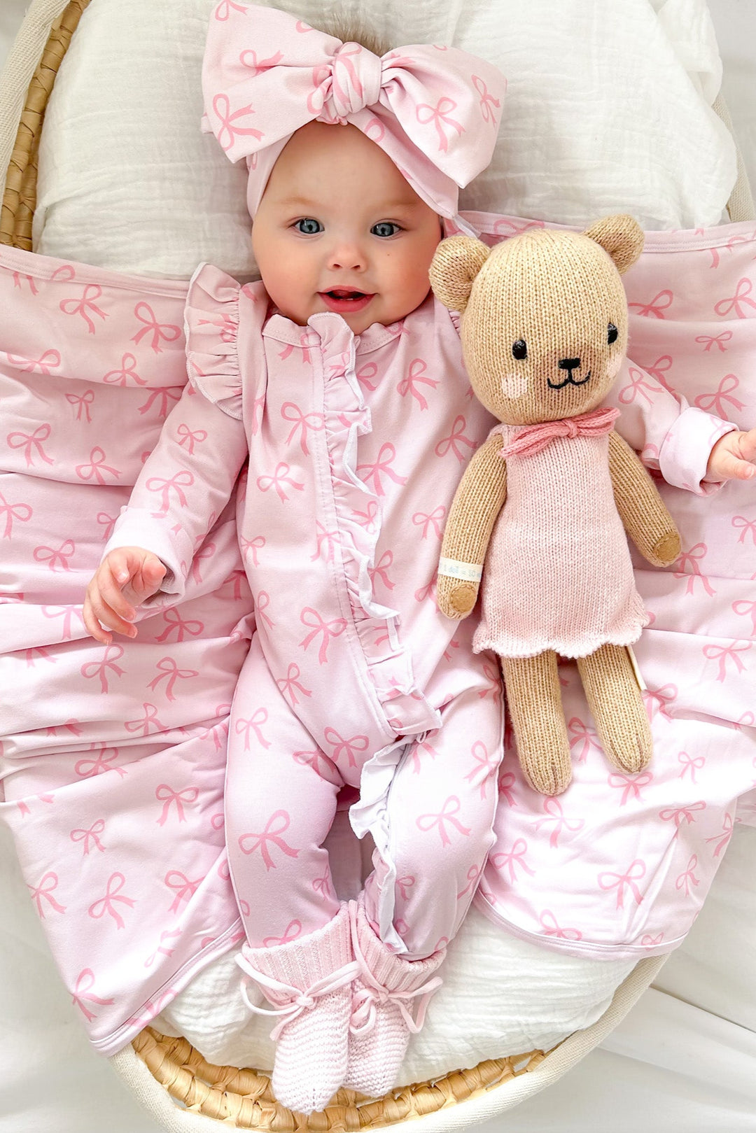 Frill Zip Romper - Pink Bows