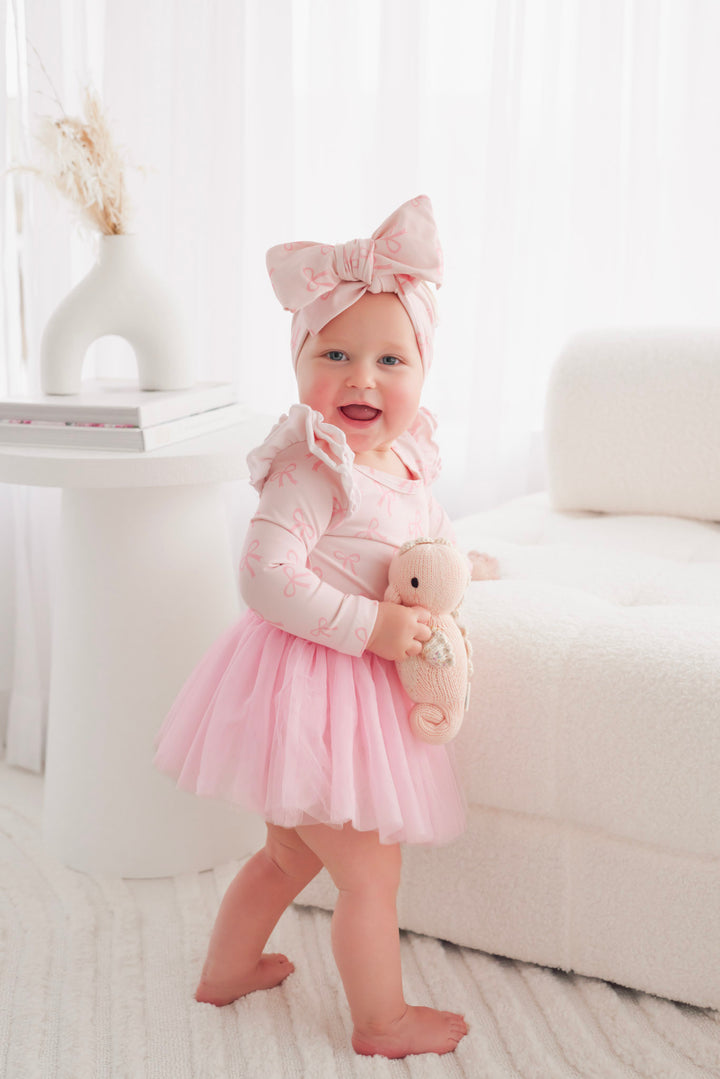 Long Sleeve Tutu Dress - Pink Bows