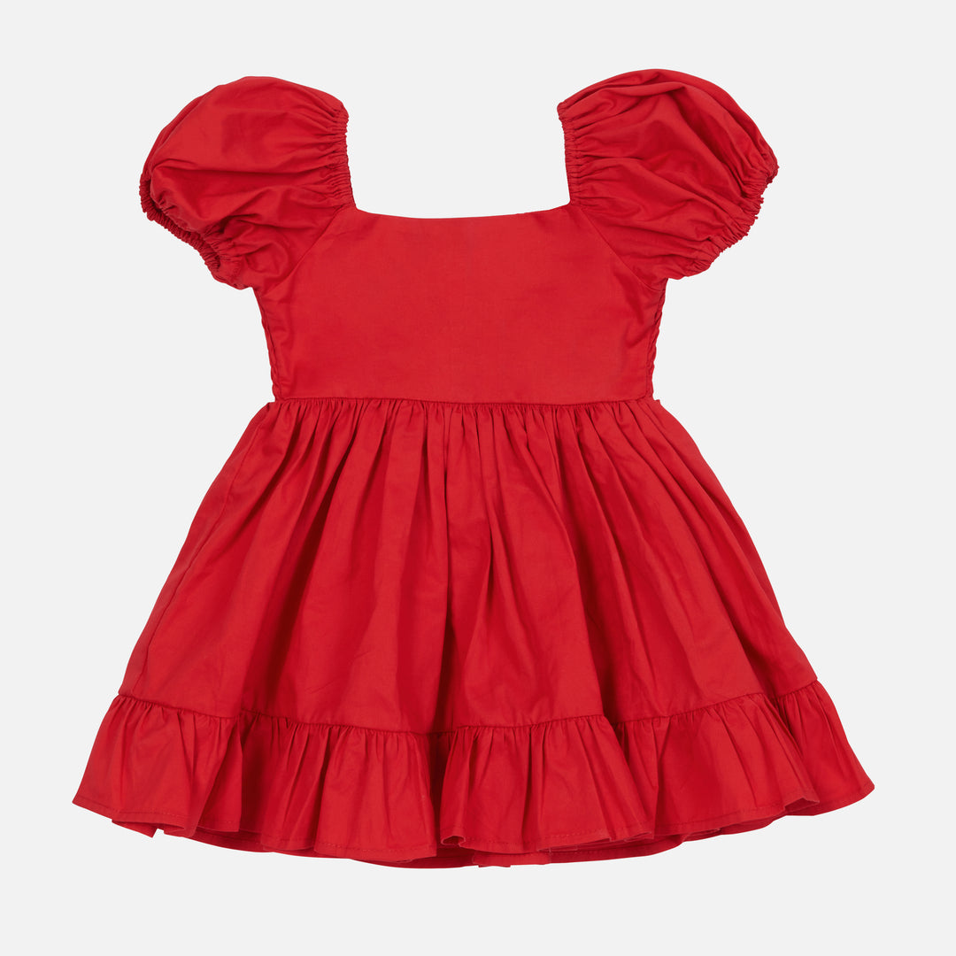 Puff Sleeve Dress - Red