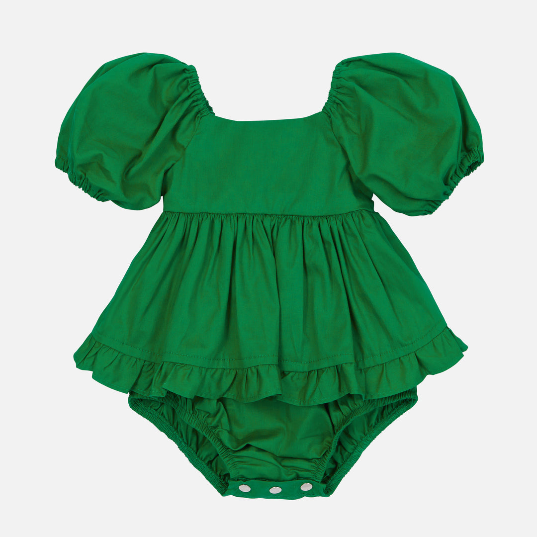Puff Sleeve Romper - Green