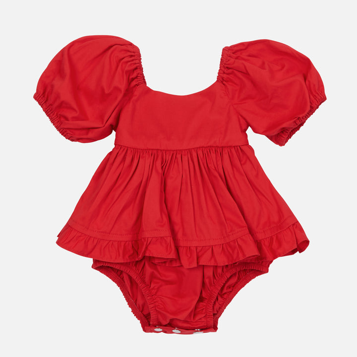 Puff Sleeve Romper - Red