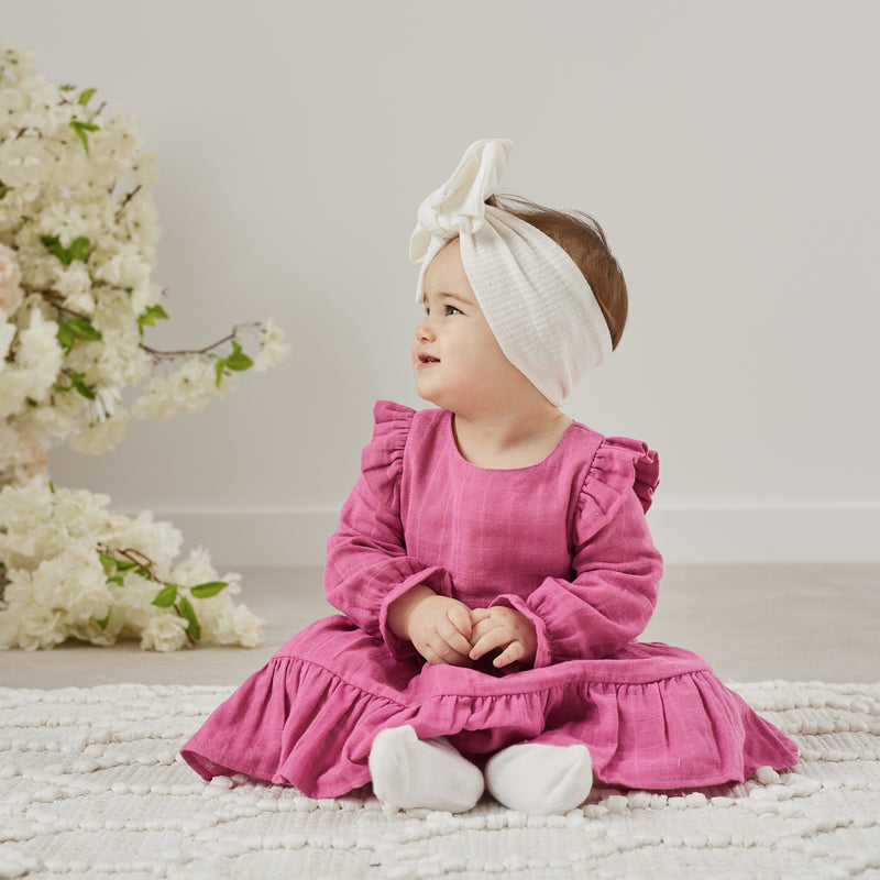 Muslin Ruffle Dress - Raspberry