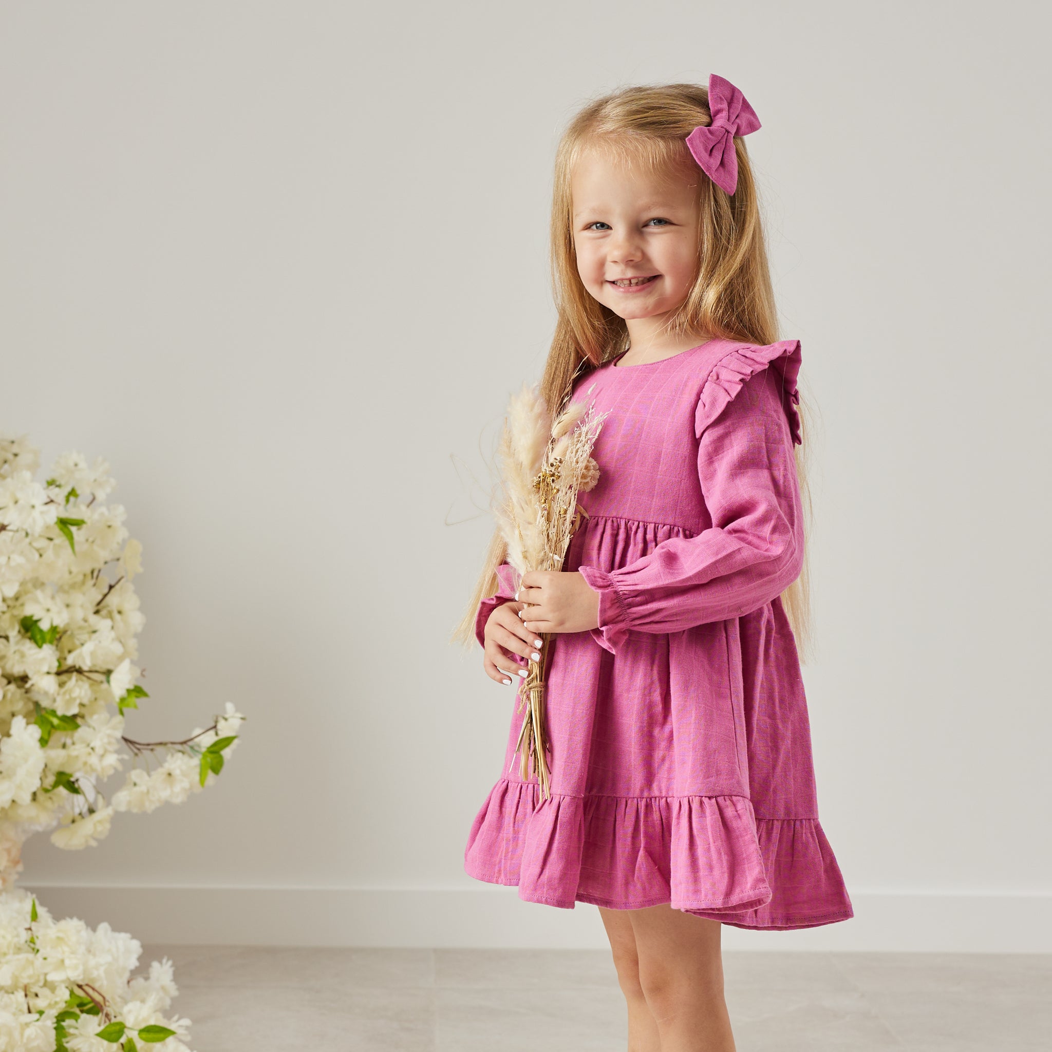 Muslin Ruffle Dress - Raspberry