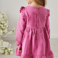 Muslin Ruffle Dress - Raspberry