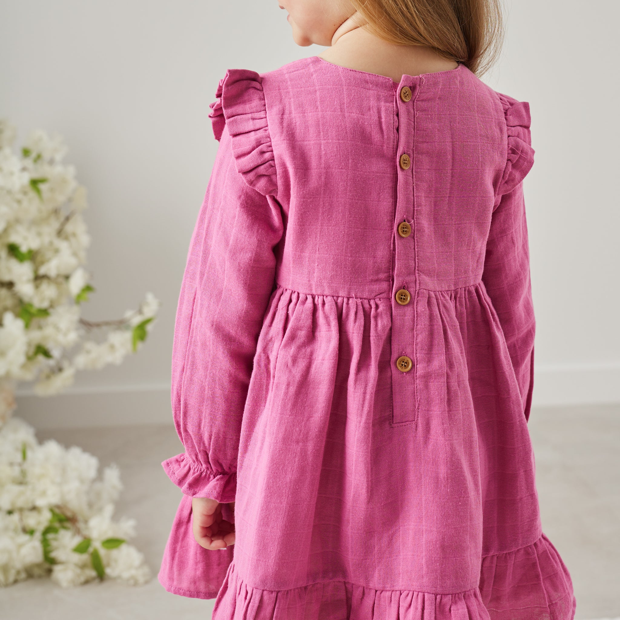 Muslin Ruffle Dress - Raspberry