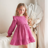 Muslin Ruffle Dress - Raspberry