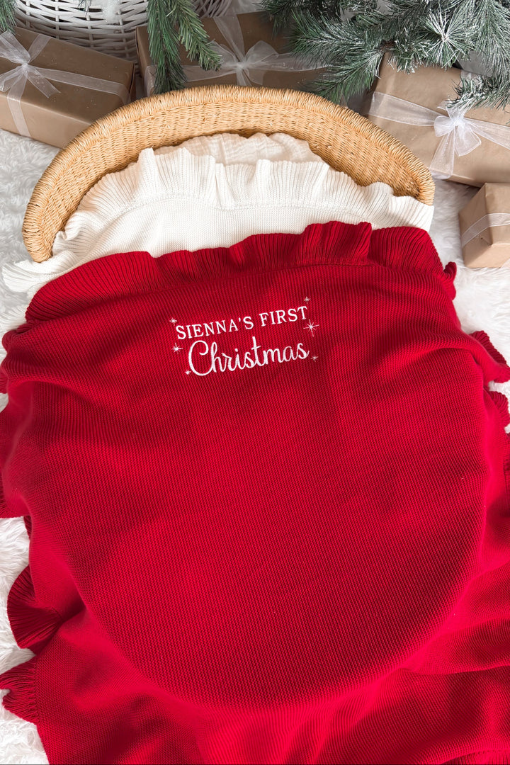 Ruffle Knitted Blanket - Red